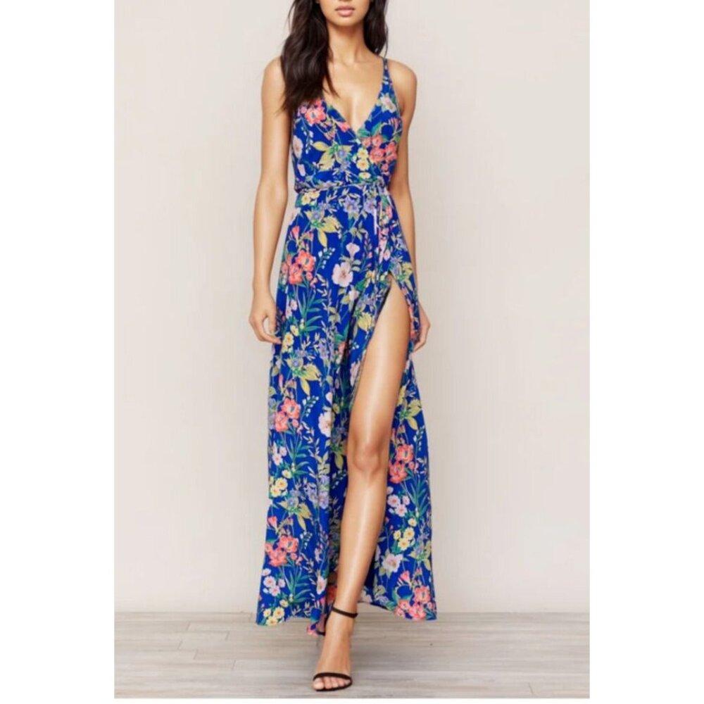 Yumi Kim Maxi Dress S Small Rush Hour Blue Pink Floral SILK $288 Summer